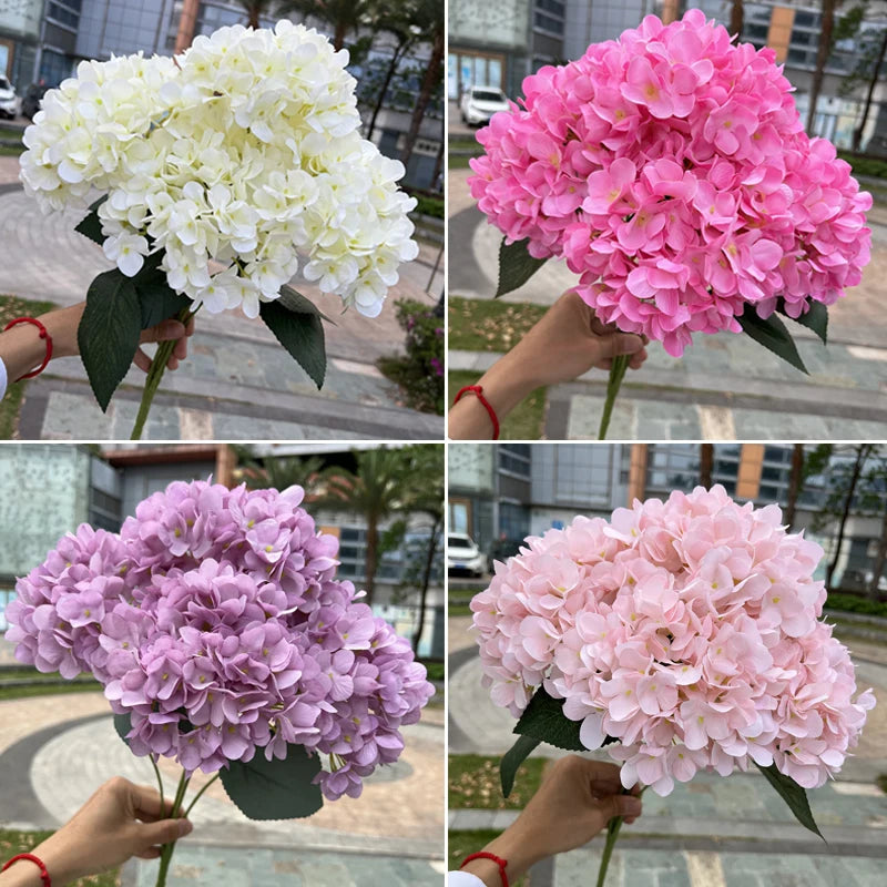 "Large 5-Head Silk Hydrangea Bouquet - White & Pink" Sertex