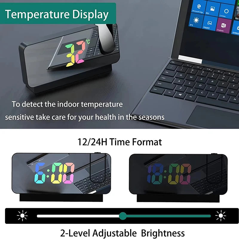 Projection Alarm Clock Desk Clock with Large Color LED Display Rotatable Ceiling/Wall Projector for Bedroom Office Bathroom Sertex