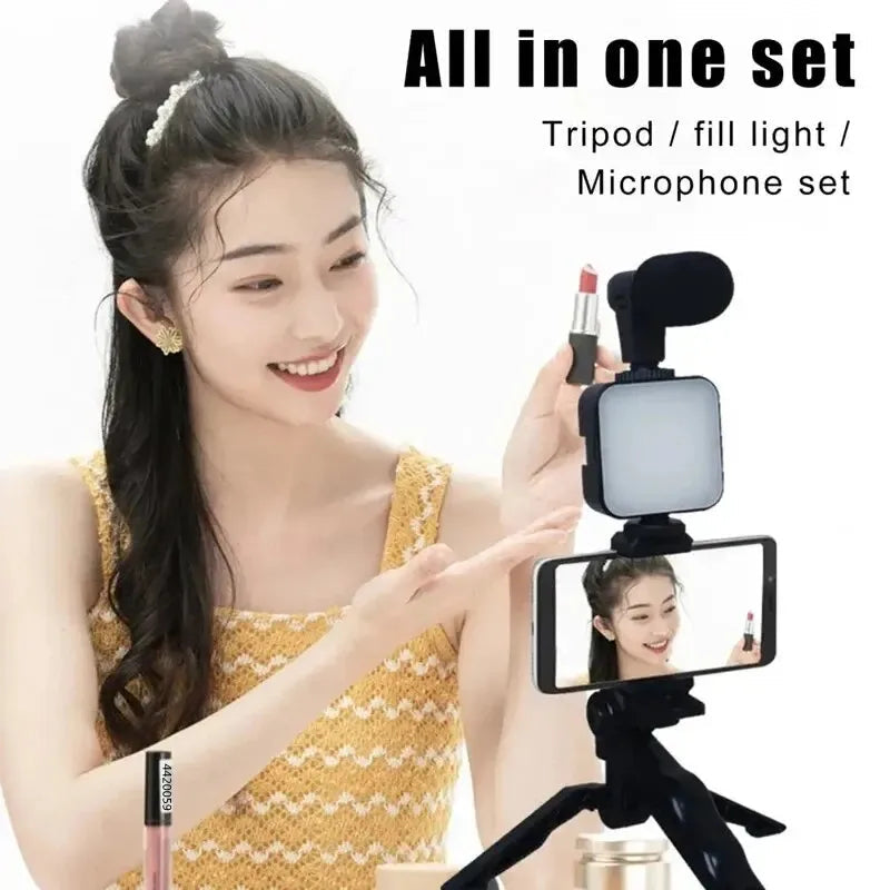 COOL DIER Smartphone Vlogging Kit With Tripod Phone Holder Mini Mic LED Fill Light Starter For TikTok Live Stream Video YouTube Sertex