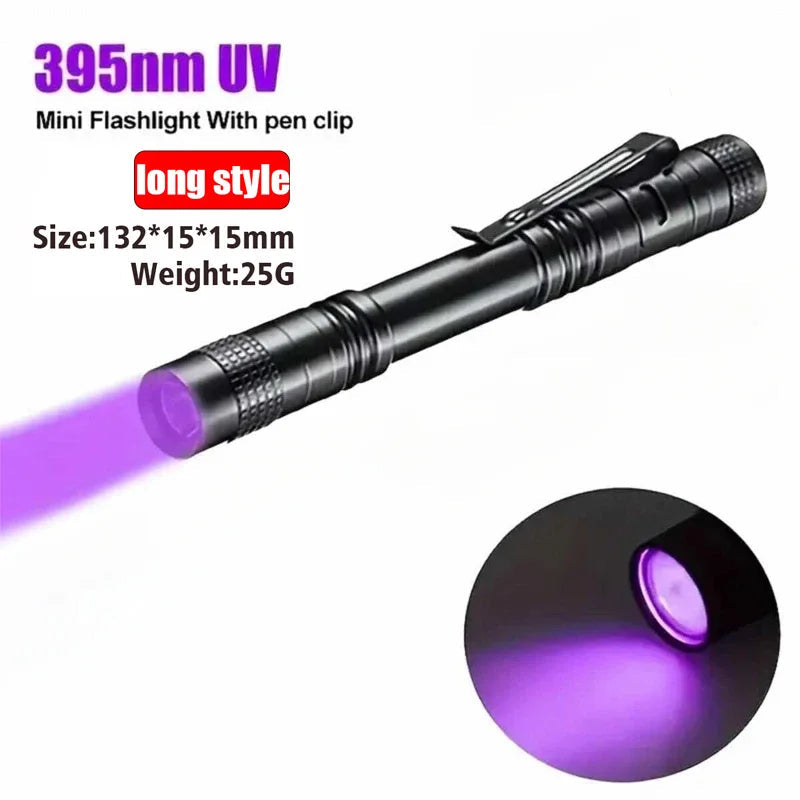 UV Flashlight 395nm Ultraviolet Torch With Pen Clip Portable AAA Batteries Used Violet Light Pet Urine Scorpion Detector UV Lamp Sertex