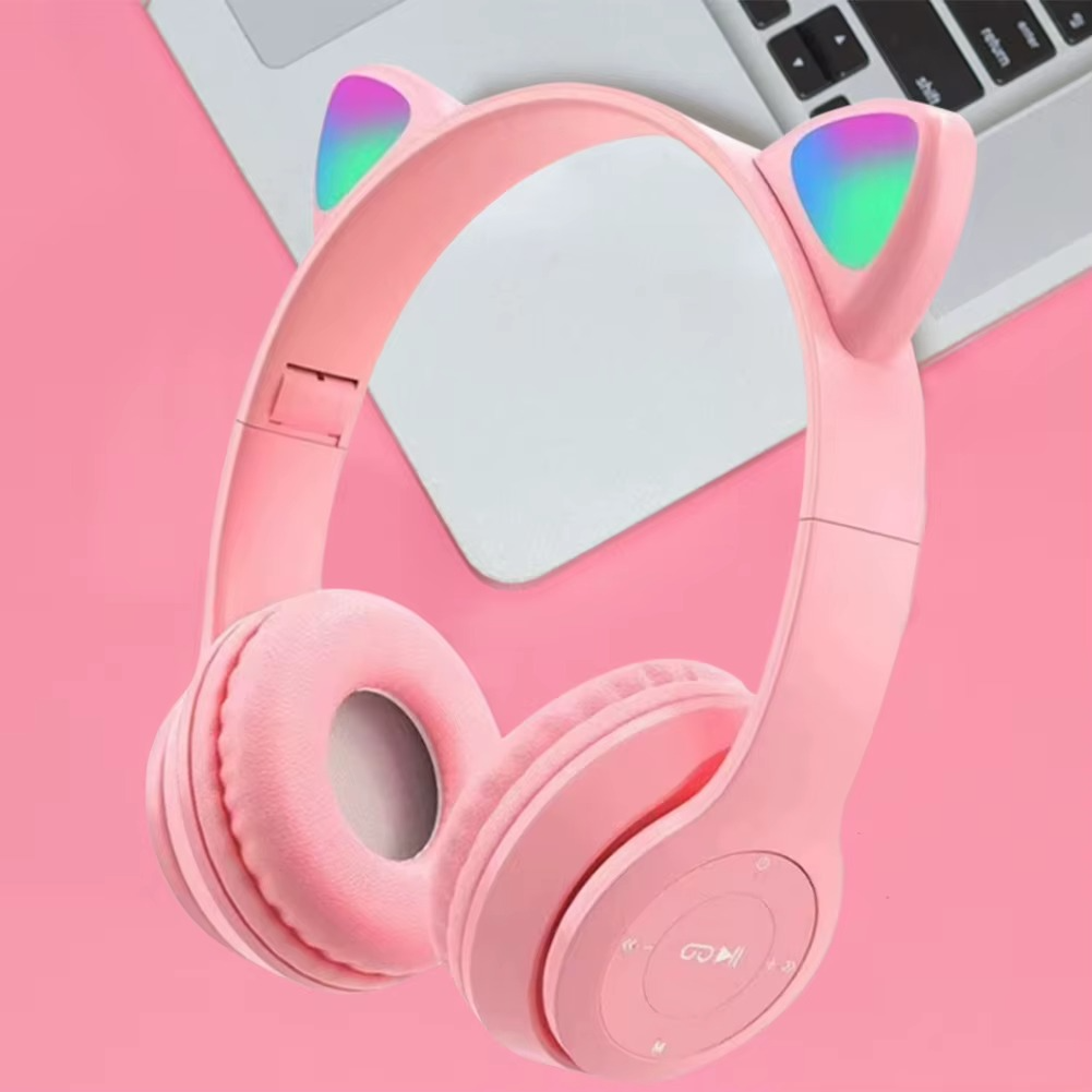 Wireless Headphones Cat Ear Gaming Headset Glow Light Bluetooth-Compatible Helmets Stereo Bass Sports Headphones for PC Phone My Value Mart