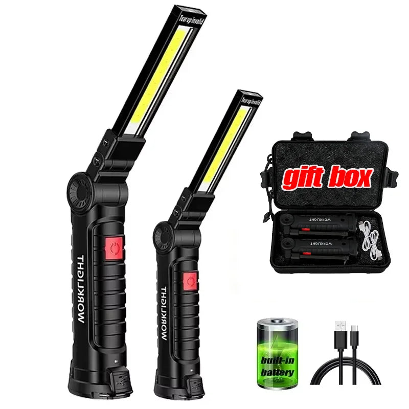 COB LED Work Light Dimmable USB Rechargeable LED Flashlight Inspection Lamp With Magnetic Hook Power Bank 18650 Battery Torch Sertex