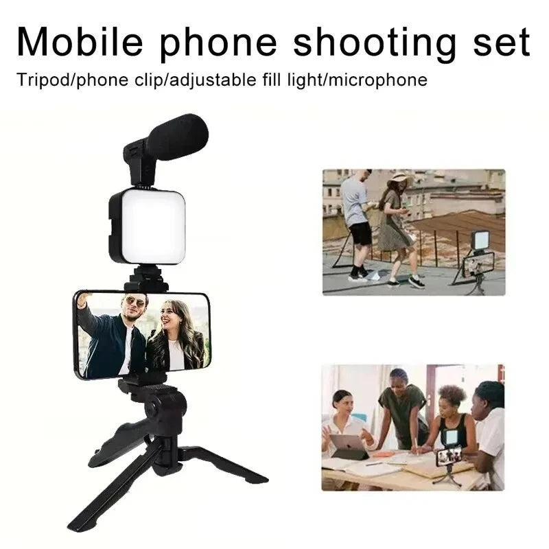 COOL DIER Smartphone Vlogging Kit With Tripod Phone Holder Mini Mic LED Fill Light Starter For TikTok Live Stream Video YouTube Sertex