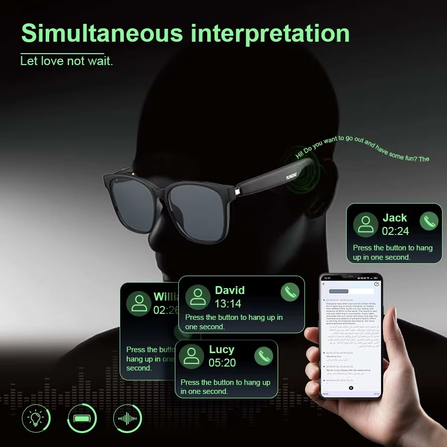 AI Smart Translator Glasses Wireless Bluetooth Glasses Real-time Simultaneous Interpretation for Studying Travel business My Value Mart