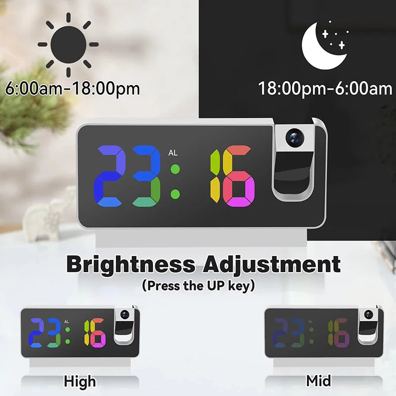 Projection Alarm Clock Desk Clock with Large Color LED Display Rotatable Ceiling/Wall Projector for Bedroom Office Bathroom Sertex