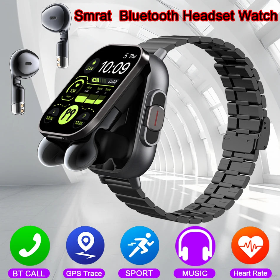 2024 Smart Watch 2 in 1 With Earphone Smartwatch Bluetooth Call Men Watch GPS Track Heart Rate Monitor Play Music SmartWatch Sertex