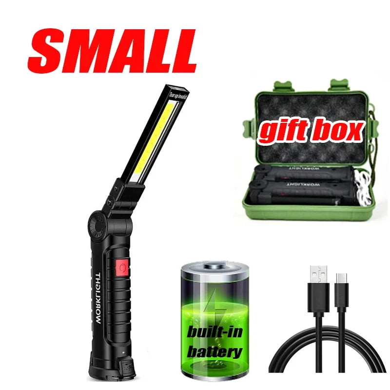 COB LED Work Light Dimmable USB Rechargeable LED Flashlight Inspection Lamp With Magnetic Hook Power Bank 18650 Battery Torch Sertex