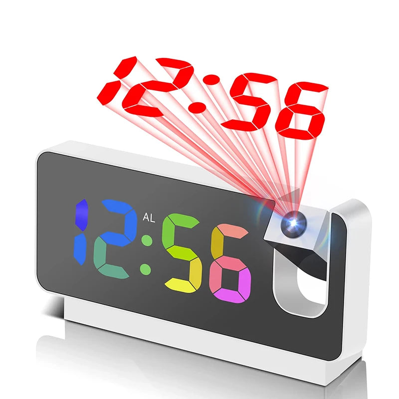 Projection Alarm Clock Desk Clock with Large Color LED Display Rotatable Ceiling/Wall Projector for Bedroom Office Bathroom Sertex