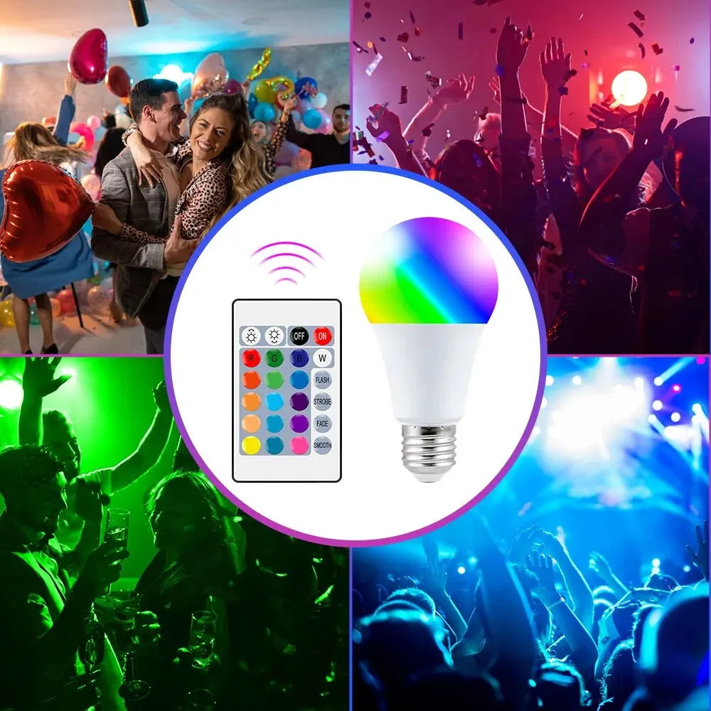 Dimmable RGB LED Bulb (E27 Base, 16 Colors) - Smart Remote Controlled, 220V. Home Lighting Solution. AliExpress