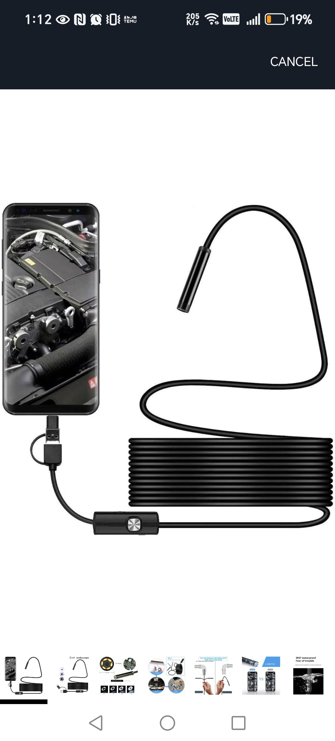 7.0MM TYPE-C Endoscope Camera IP67 Waterproof 6 Leds Adjustable USB Android Flexible Inspection Borescope Cameras for Phone PC Sertex