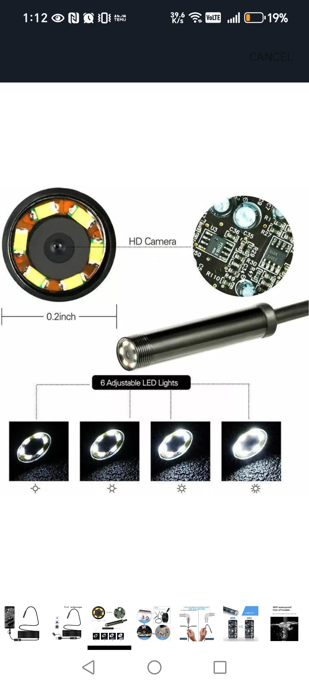 7.0MM TYPE-C Endoscope Camera IP67 Waterproof 6 Leds Adjustable USB Android Flexible Inspection Borescope Cameras for Phone PC Sertex