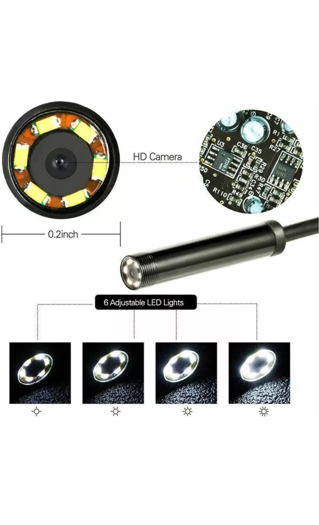 7.0MM TYPE-C Endoscope Camera IP67 Waterproof 6 Leds Adjustable USB Android Flexible Inspection Borescope Cameras for Phone PC Sertex