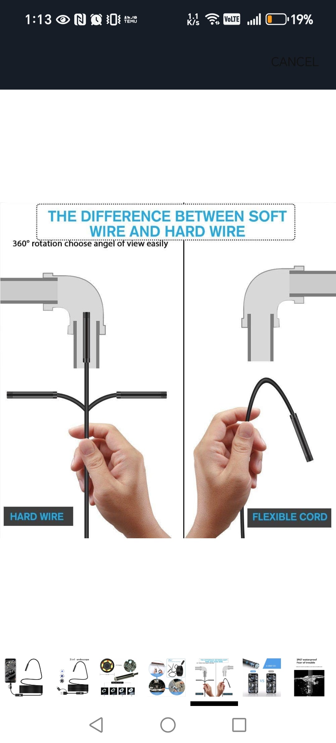 7.0MM TYPE-C Endoscope Camera IP67 Waterproof 6 Leds Adjustable USB Android Flexible Inspection Borescope Cameras for Phone PC Sertex