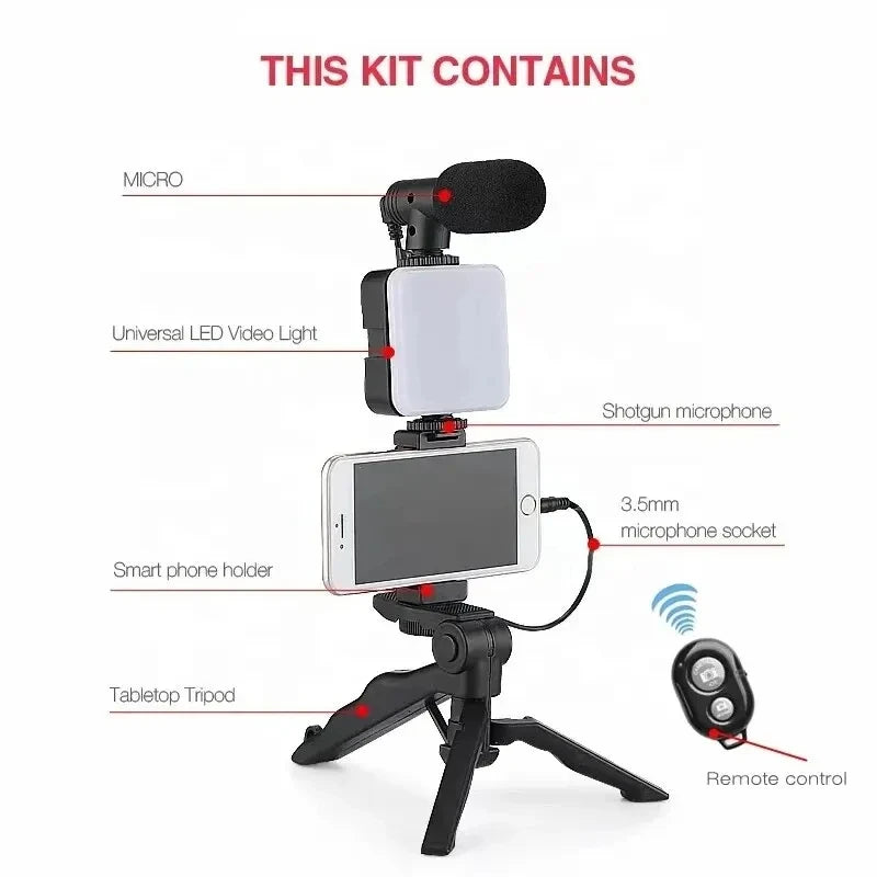 COOL DIER Smartphone Vlogging Kit With Tripod Phone Holder Mini Mic LED Fill Light Starter For TikTok Live Stream Video YouTube Sertex