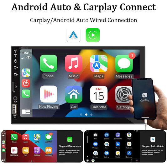 7“ Car Radio 1 Din Carplay Android Auto Multimedia Player HD Touch Screen FM AUX Input Bluetooth MirrorLink Universal Autoradio Sertex