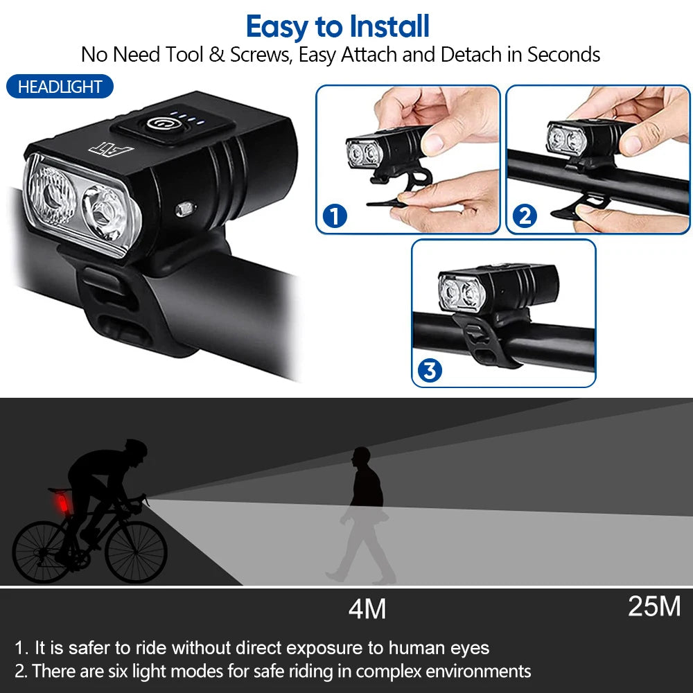 LED Bicycle Front Light Type-C Rechargeable Bicycle Headlight MTB Road Bike Headlamp Easy to Install Cycling Accessories Sertex