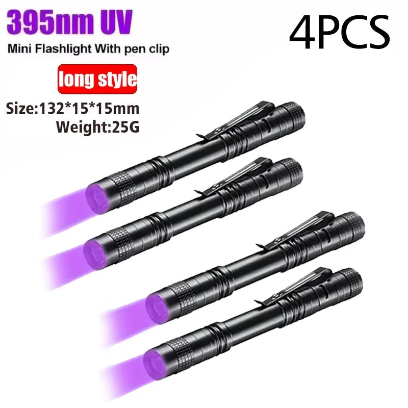 UV Flashlight 395nm Ultraviolet Torch With Pen Clip Portable AAA Batteries Used Violet Light Pet Urine Scorpion Detector UV Lamp Sertex