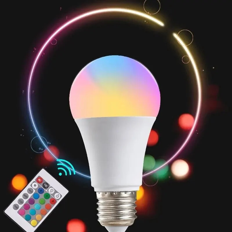 Dimmable RGB LED Bulb (E27 Base, 16 Colors) - Smart Remote Controlled, 220V. Home Lighting Solution. AliExpress