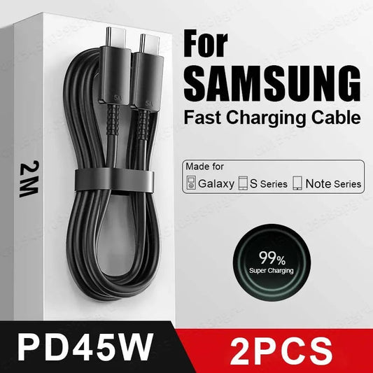 2PCS PD 45W USB C Cable For Samsung Galaxy S20 S21 S22 S23 Ultra Note 10 5G 20 A53 A54 Super Fast Charging USB Type C Data Cable Sertex