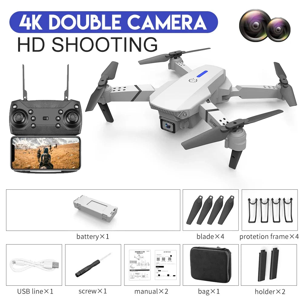 2025 New E88 Pro WIFI FPV Drone - 4K/1080P Dual Camera,Wide-Angle HD, Altitude Hold, Foldable Quadcopter, RC Helicopter Toy Gift Sertex