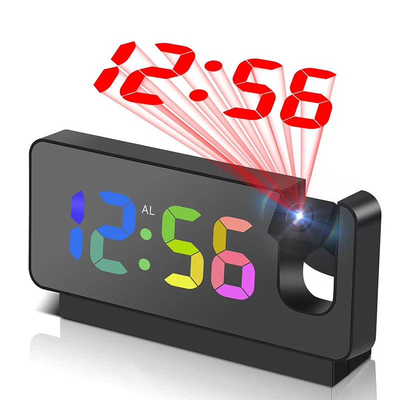 Projection Alarm Clock Desk Clock with Large Color LED Display Rotatable Ceiling/Wall Projector for Bedroom Office Bathroom Sertex