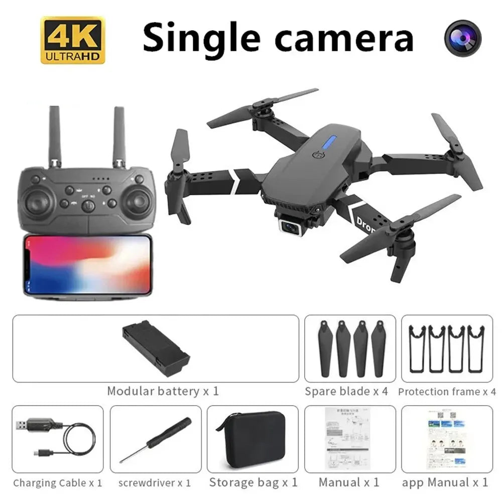 Professional Drone E88 4K Wide-Angle HD 1080P Camera WiFi FPV Height Hold Foldable RC Drone Quadrotor Helicopter Children's Toys Sertex