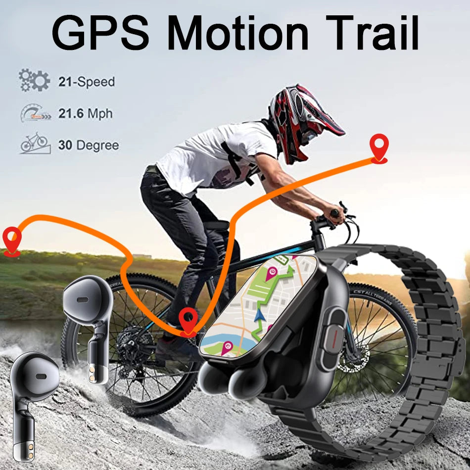 2024 Smart Watch 2 in 1 With Earphone Smartwatch Bluetooth Call Men Watch GPS Track Heart Rate Monitor Play Music SmartWatch Sertex