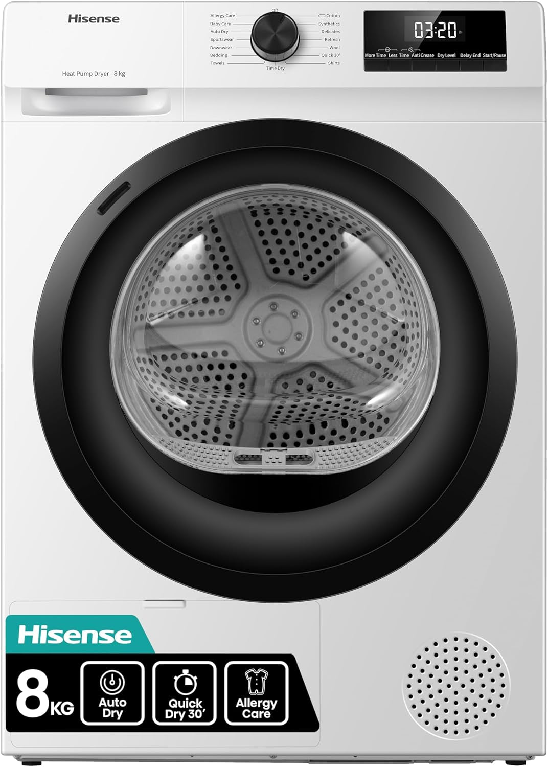 DH1Q802BW2 60Cm Freestanding 8 KG Heatpump Front Load Tumble Dryer, 16 Programmes, Auto Dry, Steam Refresh, Allergy Care - White