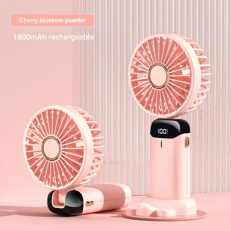 Handheld Mini Fan Foldable Portable Neck Hanging Fans 5 Speed USB Rechargeable Fan with Phone Stand and Display Screen 1800Mah