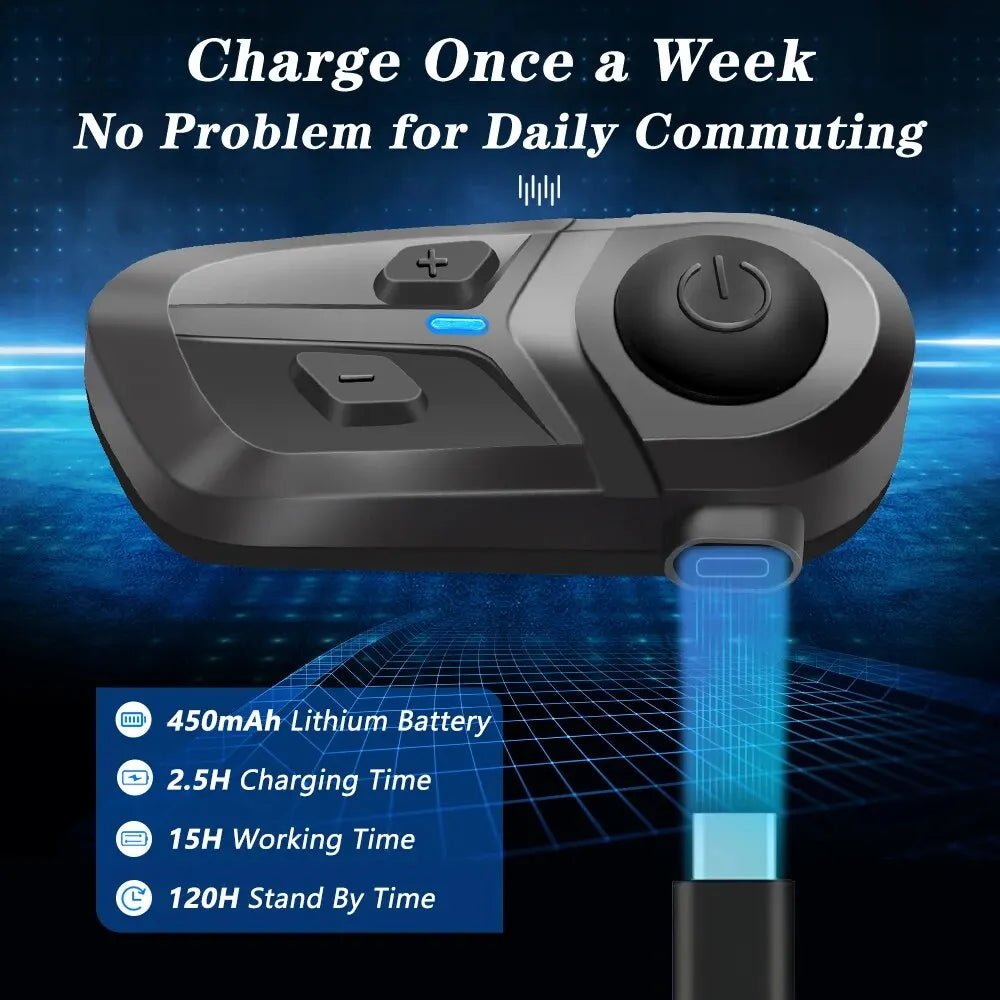 Bluetooth 5.3 Motorcycle Helmet Headset Waterproof Wireless Hands-Free Call Phone Earphone Music Player for Moto Helmet