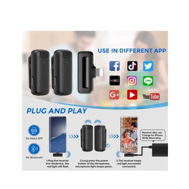 Wireless Lavalier Microphones for Iphone Ipad Leereel Plug and Play Lapel Mic with Charging Case for Interview Video Recording Tiktok Live Stream Noise Reduction