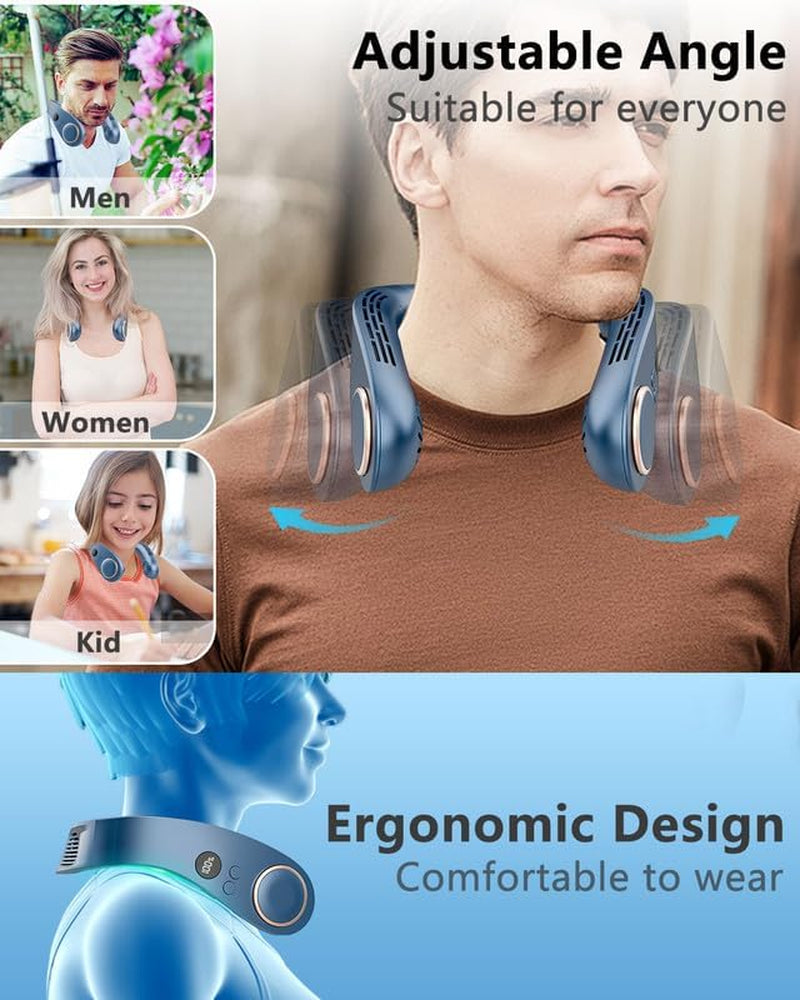 Rechargeable Neck Fan with Cooling Plate - 5500mAh Portable Bladeless Air Conditioner for Personal Use, Ideal for Women, Men, and Kids