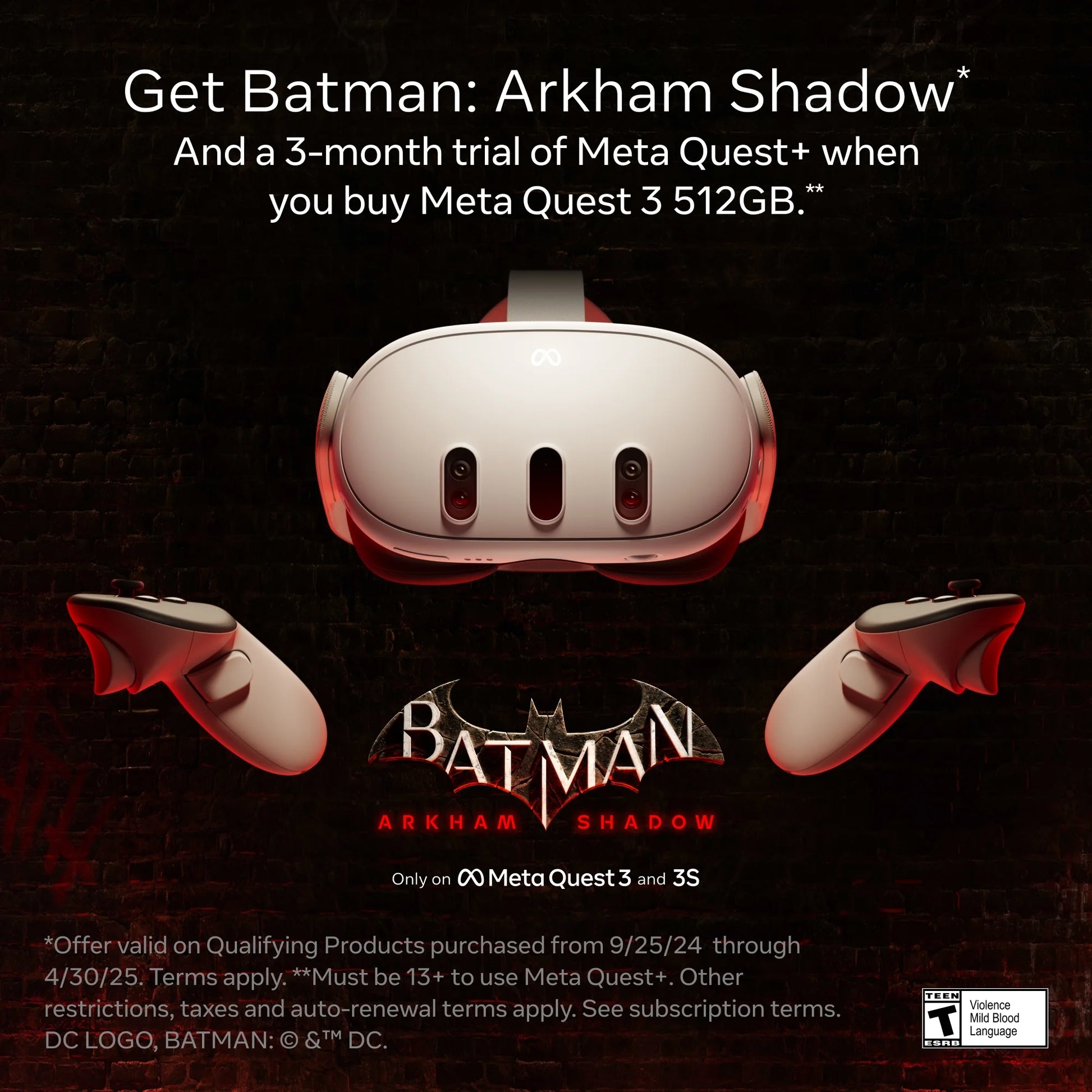 3 512GB – Get Batman: Arkham Shadow and a 3-Month Trial of Meta Horizon+ Included – All-In-One Headset