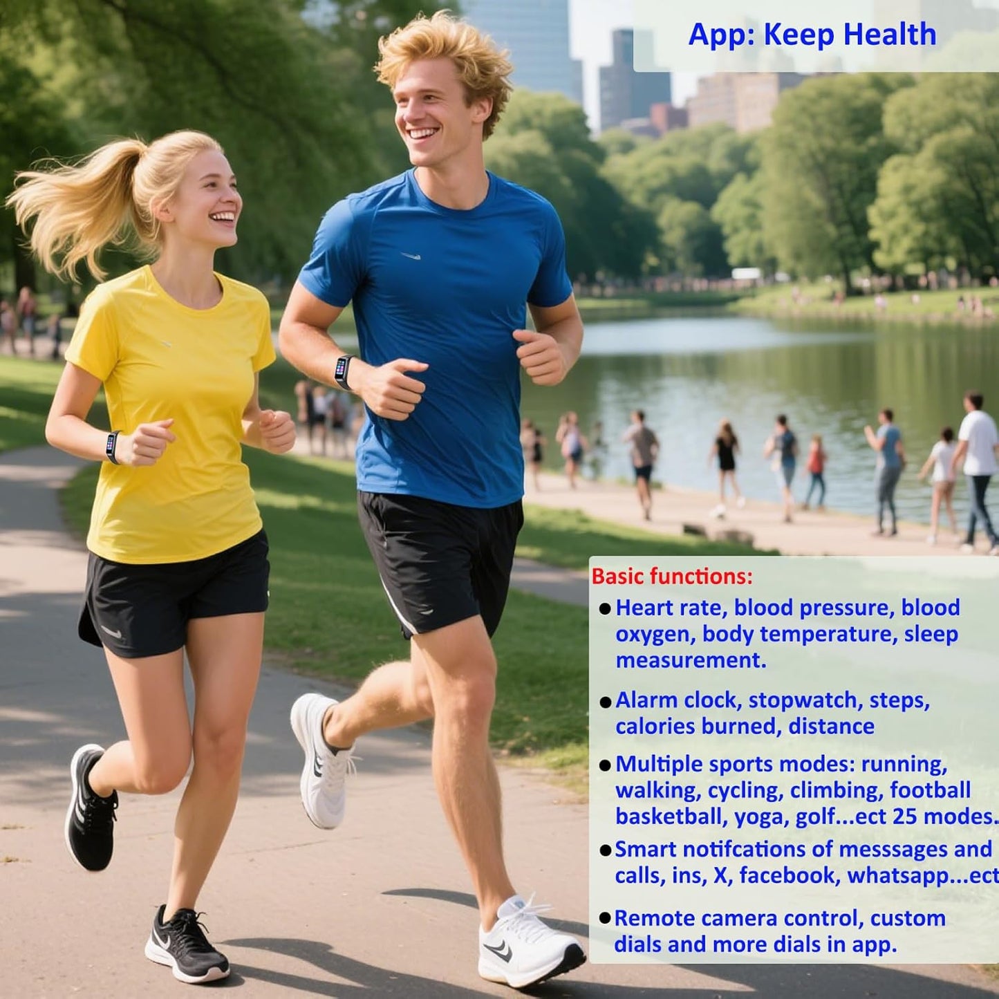 Health and Fitness Tracker for Men and Women, AMOLED Display, Compatible with Android and iOS, Features Alarm, Stopwatch, Blood Pressure Monitor, Calorie Tracking, and IP68 Waterproof Rating