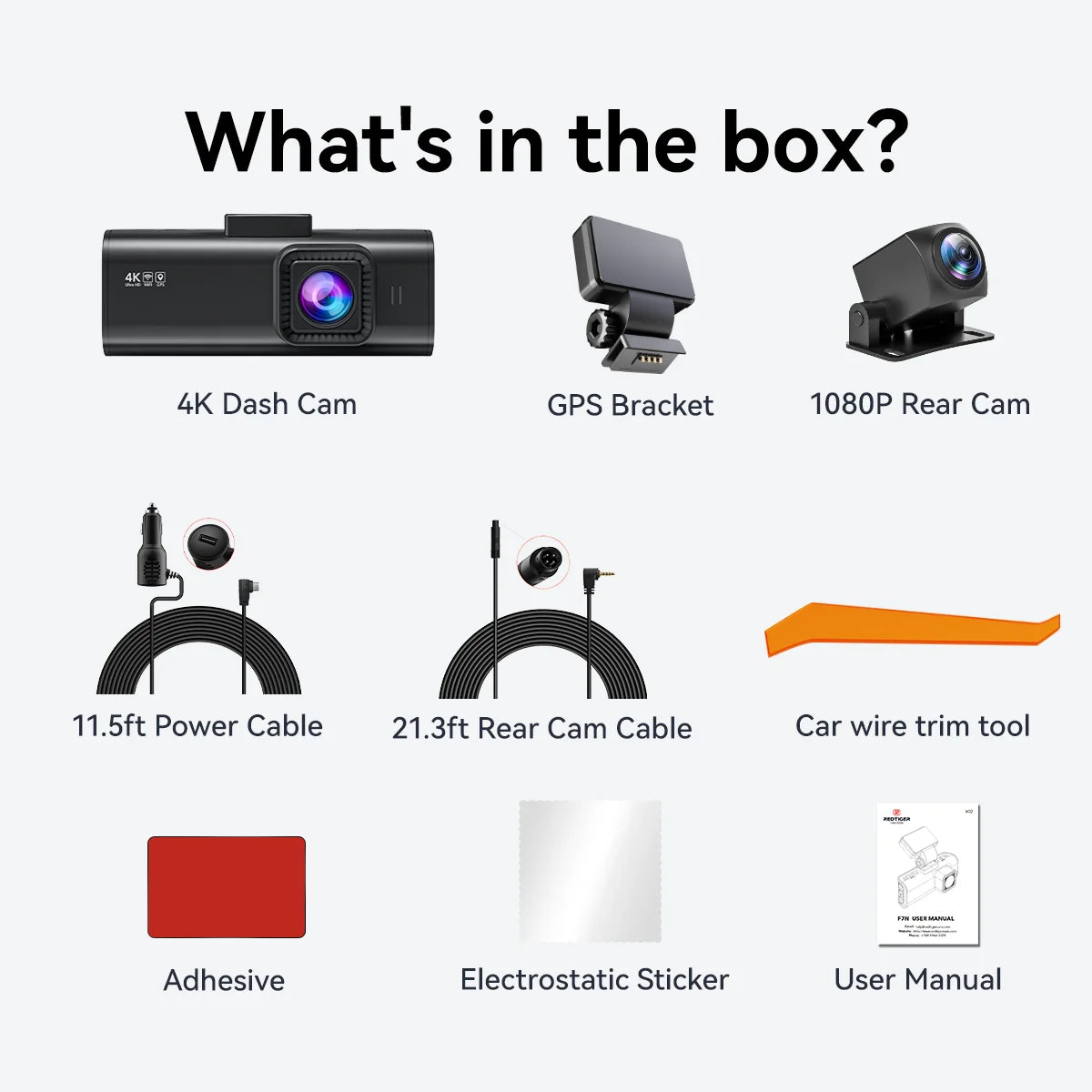 Dash Cam Front and Rear, Dash Cam 4K with Wifi & GPS, 4K/2.5K Front+1080P Rear Dashcam, Dash Camera with Night Vision, 3.18'' LCD Screen, Loop Recording, Black