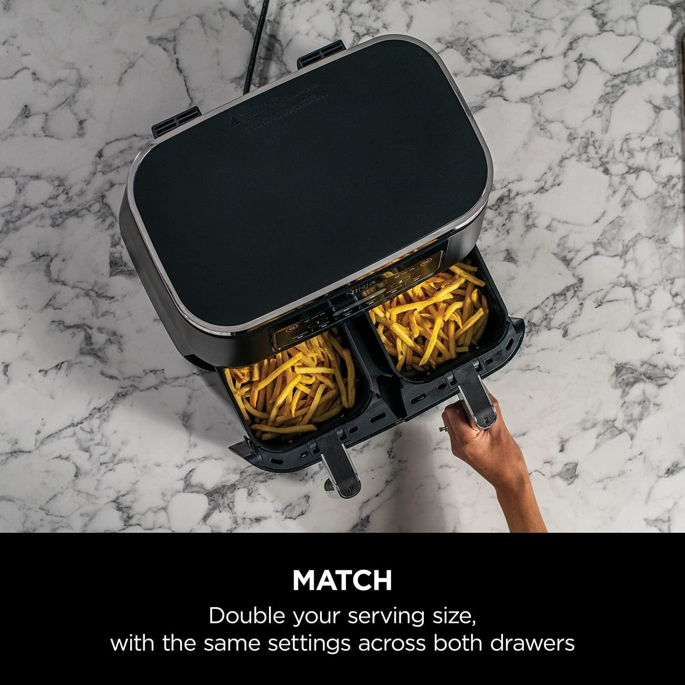 Foodi Dual Zone Digital Air Fryer, 2 Drawers, 7.6L, 6-In-1, Uses No Oil, Air Fry, Max Crisp, Roast, Bake, Reheat, Dehydrate, Cooks 4-6 Portions, Non-Stick, Dishwasher Safe Baskets, Black AF300UK