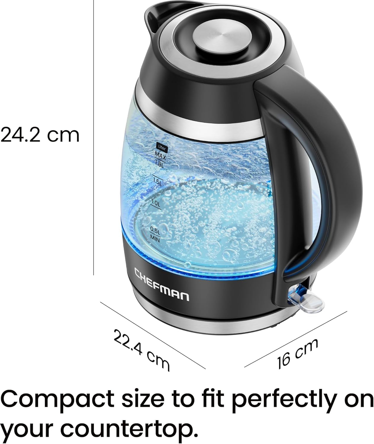 Electric Kettle, 1.8L 3000W, Hot Water Boiler, Removable Lid for Easy Cleaning, Auto Shut Off, Boil-Dry Protection, Stainless Steel Filter, BPA Free, Borosilicate Glass Electric Tea Kettle