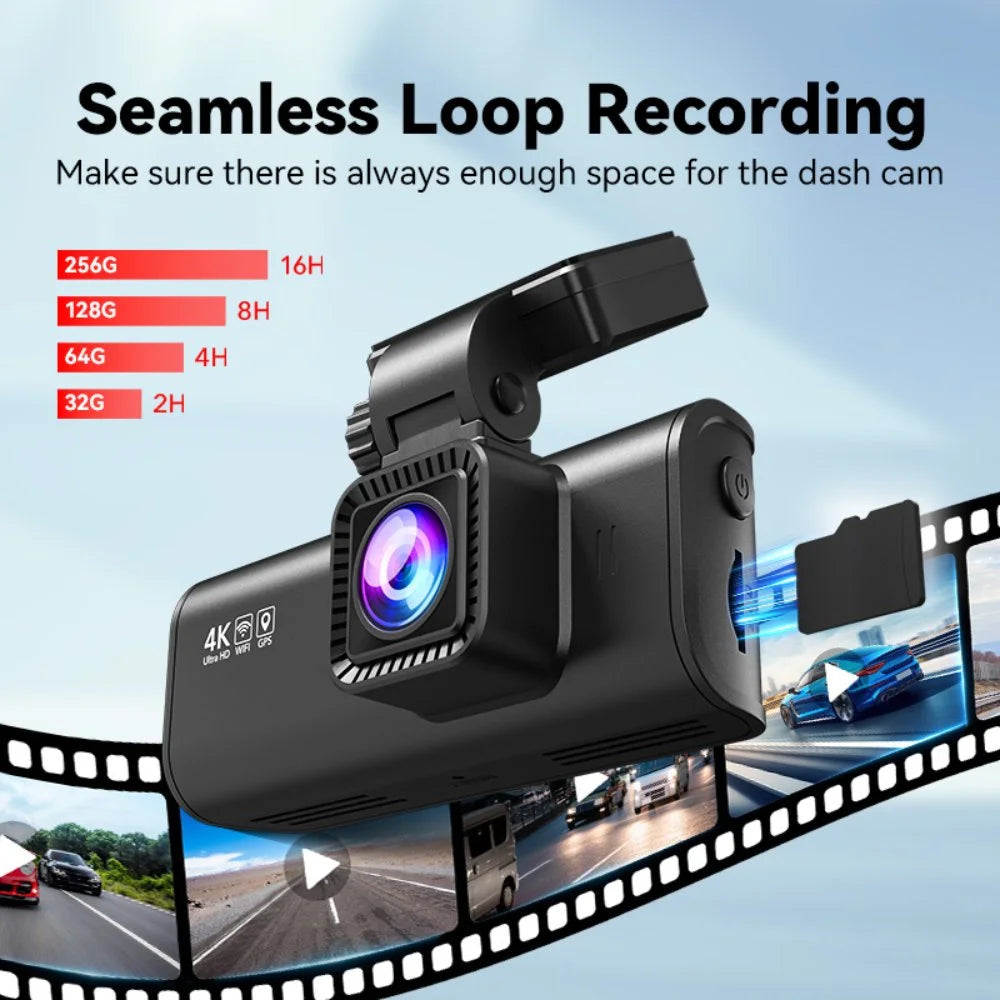 Dash Cam Front and Rear, Dash Cam 4K with Wifi & GPS, 4K/2.5K Front+1080P Rear Dashcam, Dash Camera with Night Vision, 3.18'' LCD Screen, Loop Recording, Black