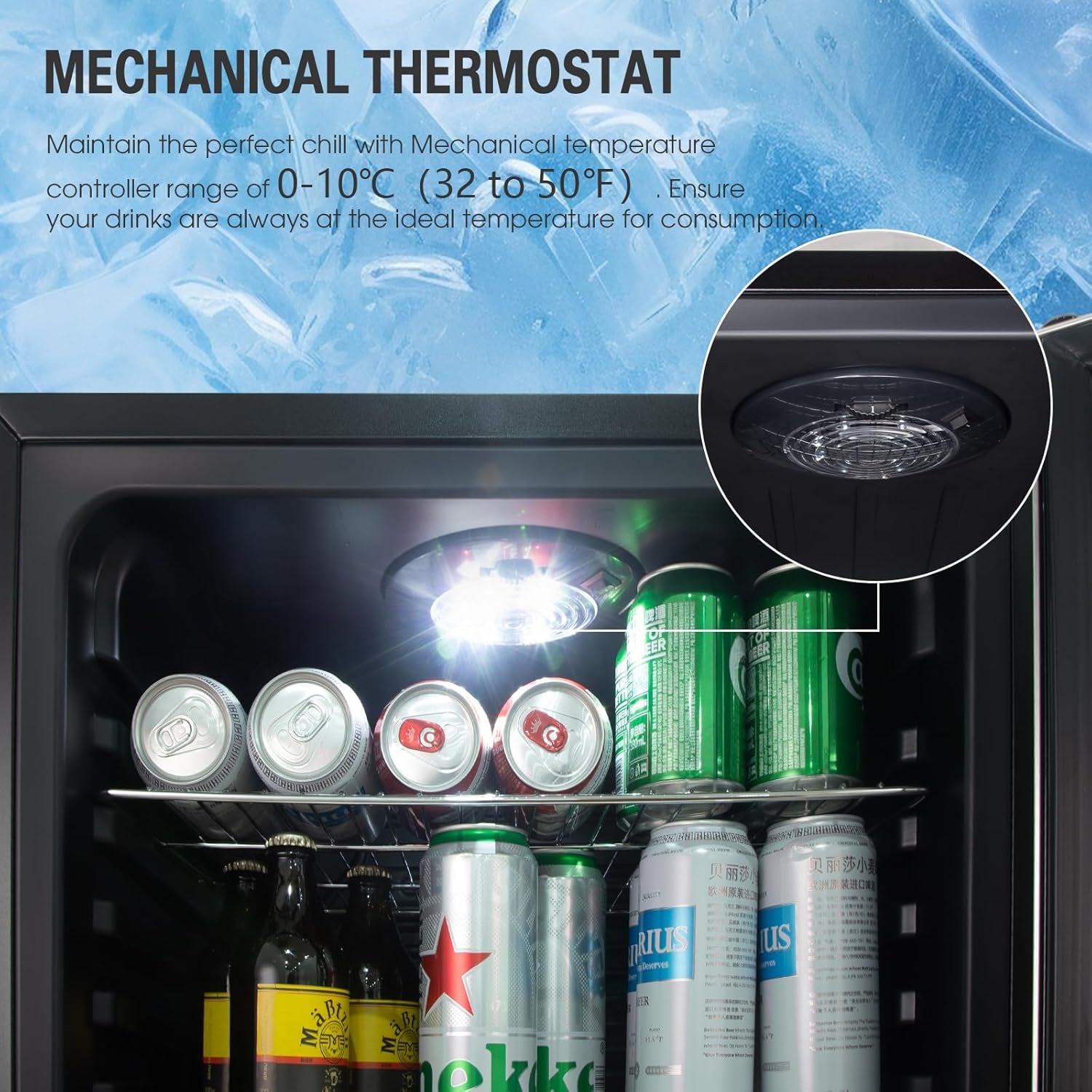 Beer Fridge 115L Freestanding Beverage Refrigerator with Double Glazed Glass Door, Temperature from 0 to 10℃, Energy Class D