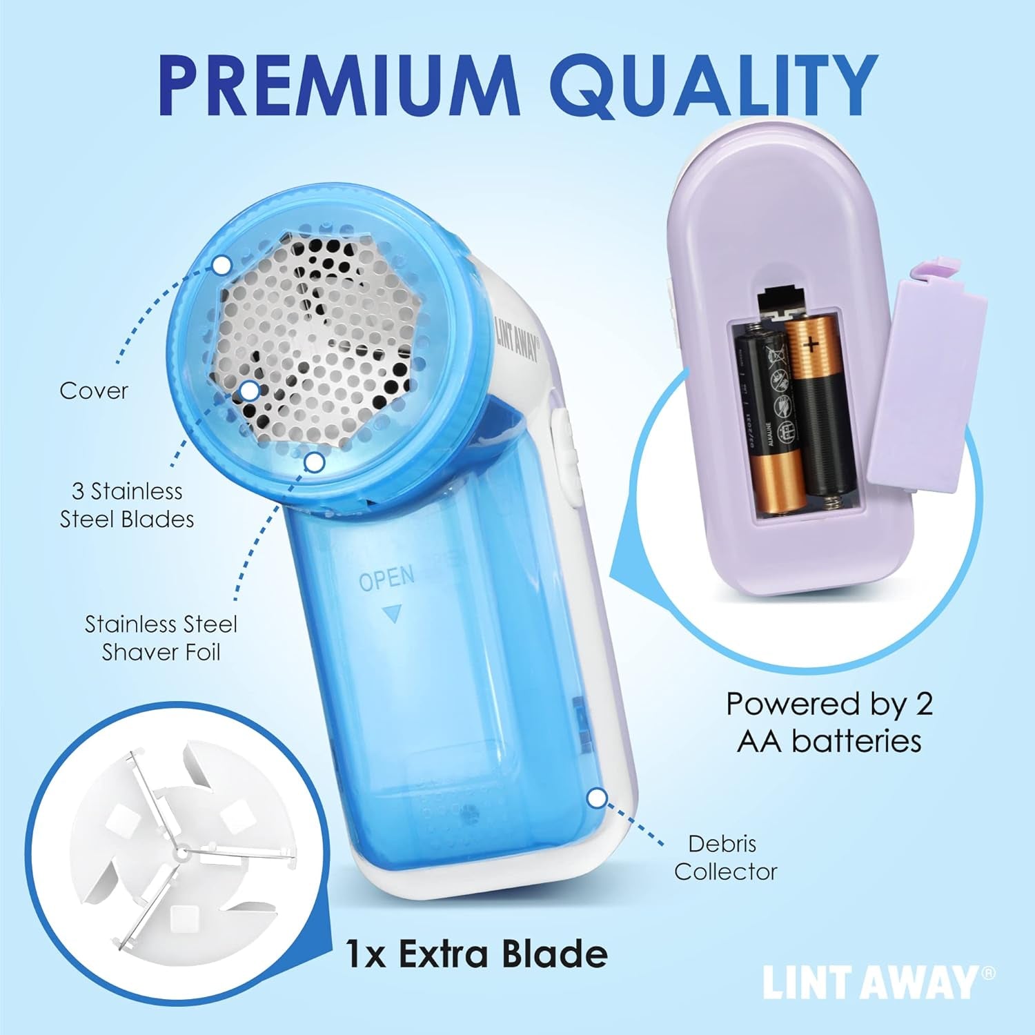 Larger Sized Electric Lint Bobble Remover and Fabric Shaver GC20010 with Free Extra Blade and More Powerful, Multi-Use De Fluffer and De Bobbler Machine for Clothes and More