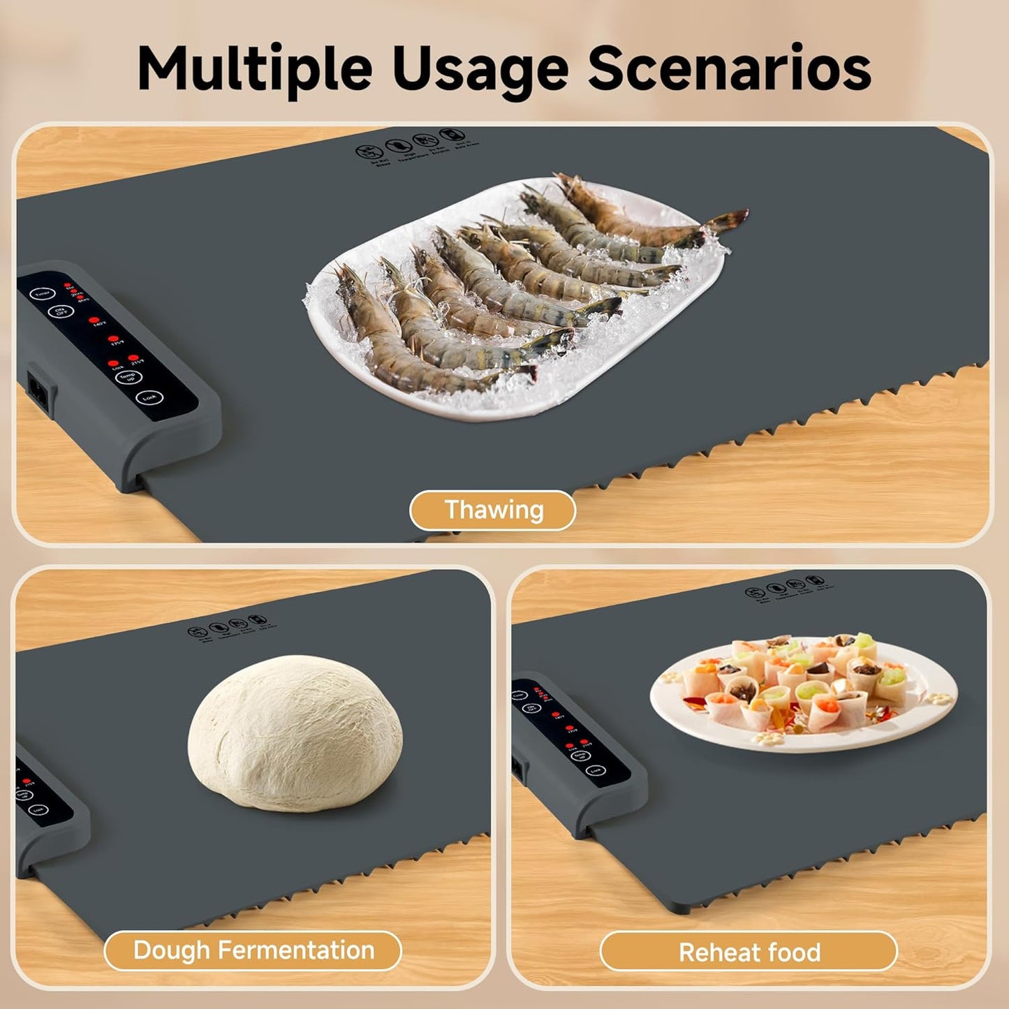 Food Warming Mat-Foldable Electric Warming Mat for Food Sillicon Food Warmer with Adjustable Temperature Control Time Moders Locking Function Warming Tray for Buffet,Party Dark Grey