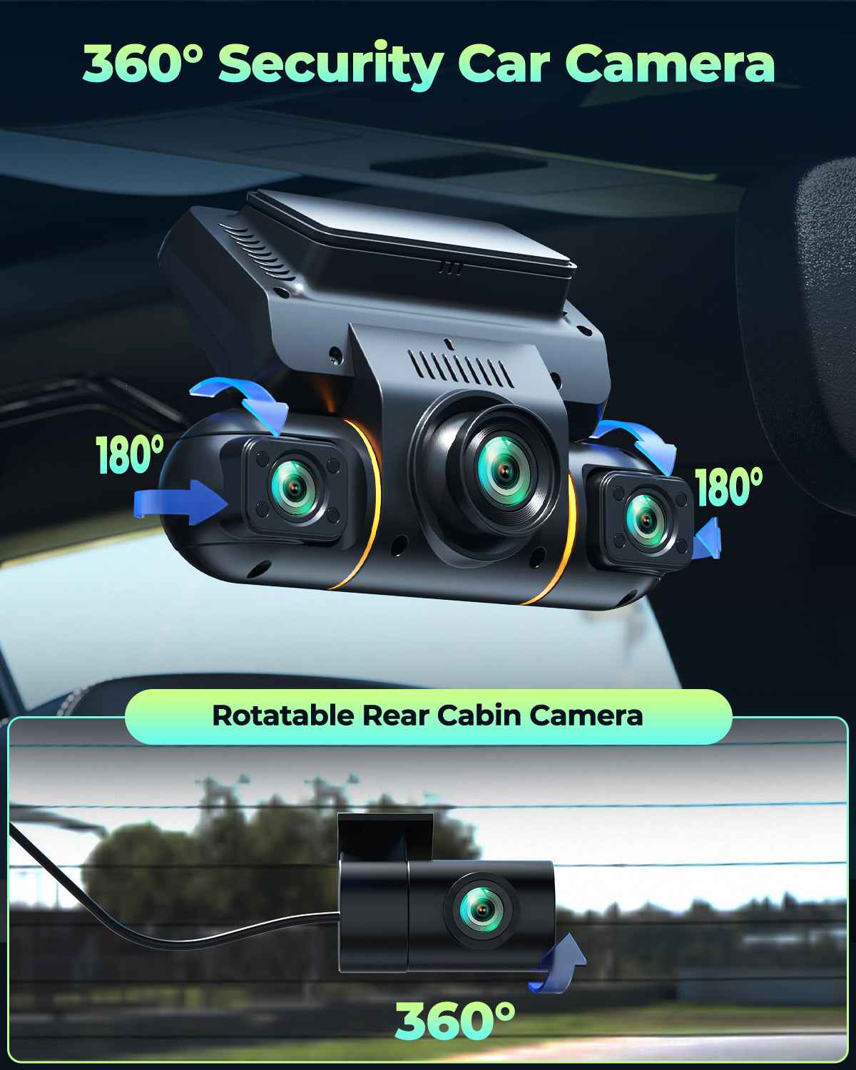 4 Channel Dash Cam Front and Rear inside with Hardwire Kit for 24H Security Parking Monitor, 1080P FHD 360 Degree View Dash Camera, IR Night Vision Dashcam, G-Sensor, Free 128GB Card
