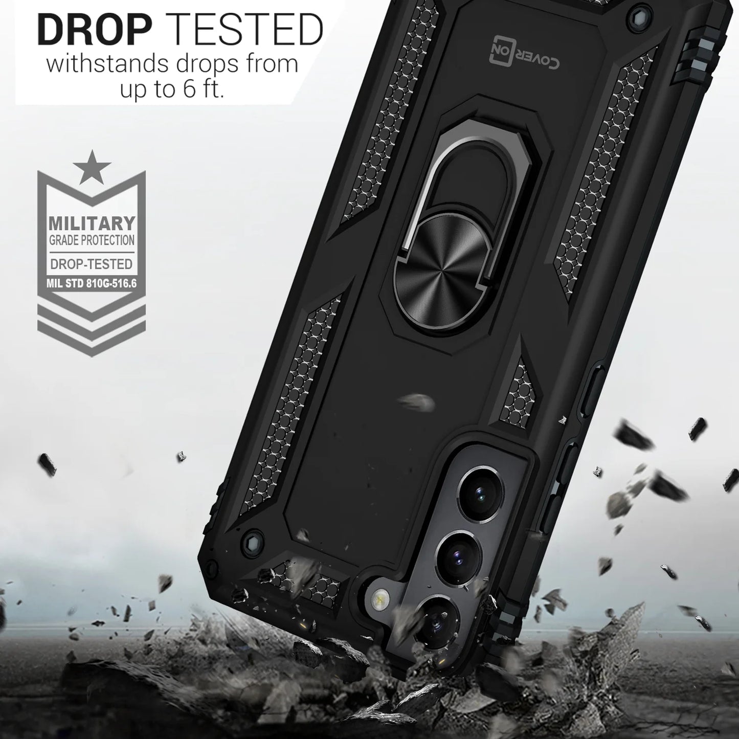 for Samsung Galaxy S22 plus Ring Case, Kickstand Rugged Phone Cover Magnetic Car Mount Compatible - Black