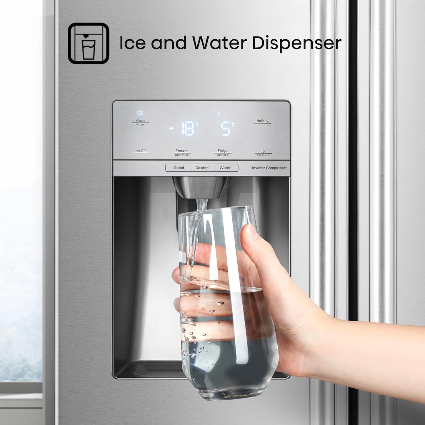 RS694N4ICF Freestanding American Side-By-Side Fridge Freezer - Total No Frost - Plumbed Water and Ice Dispenser - 562 Liters - Stainless Steel - F Rated