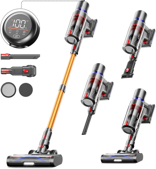 Cordless Vacuum Cleaner 550W&45Kpa&65Mins, Stick Vacuum with OLED Smart Touch Function, Vacuum Cleaner Cordless, Anti-Tangle, 7-Level Filter/8-In-1 for Hardwood Floor Carpet Car Pet Hair