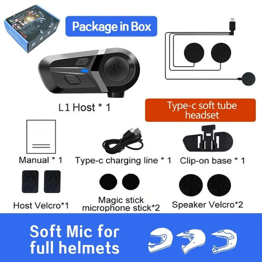 Bluetooth 5.3 Motorcycle Helmet Headset Waterproof Wireless Hands-Free Call Phone Earphone Music Player for Moto Helmet
