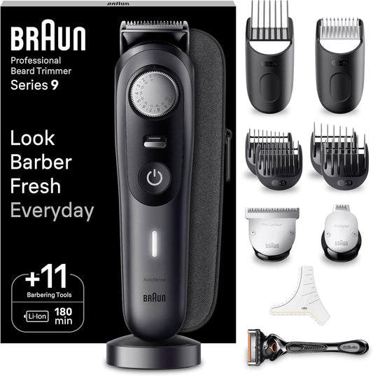 Beard Trimmer Series 9 BT9441, Beard Trimmer Men Rechargeable, Trimmer with Barber Tools and 180-Min Runtime, Hair and Beard Trimmers for Men, Black
