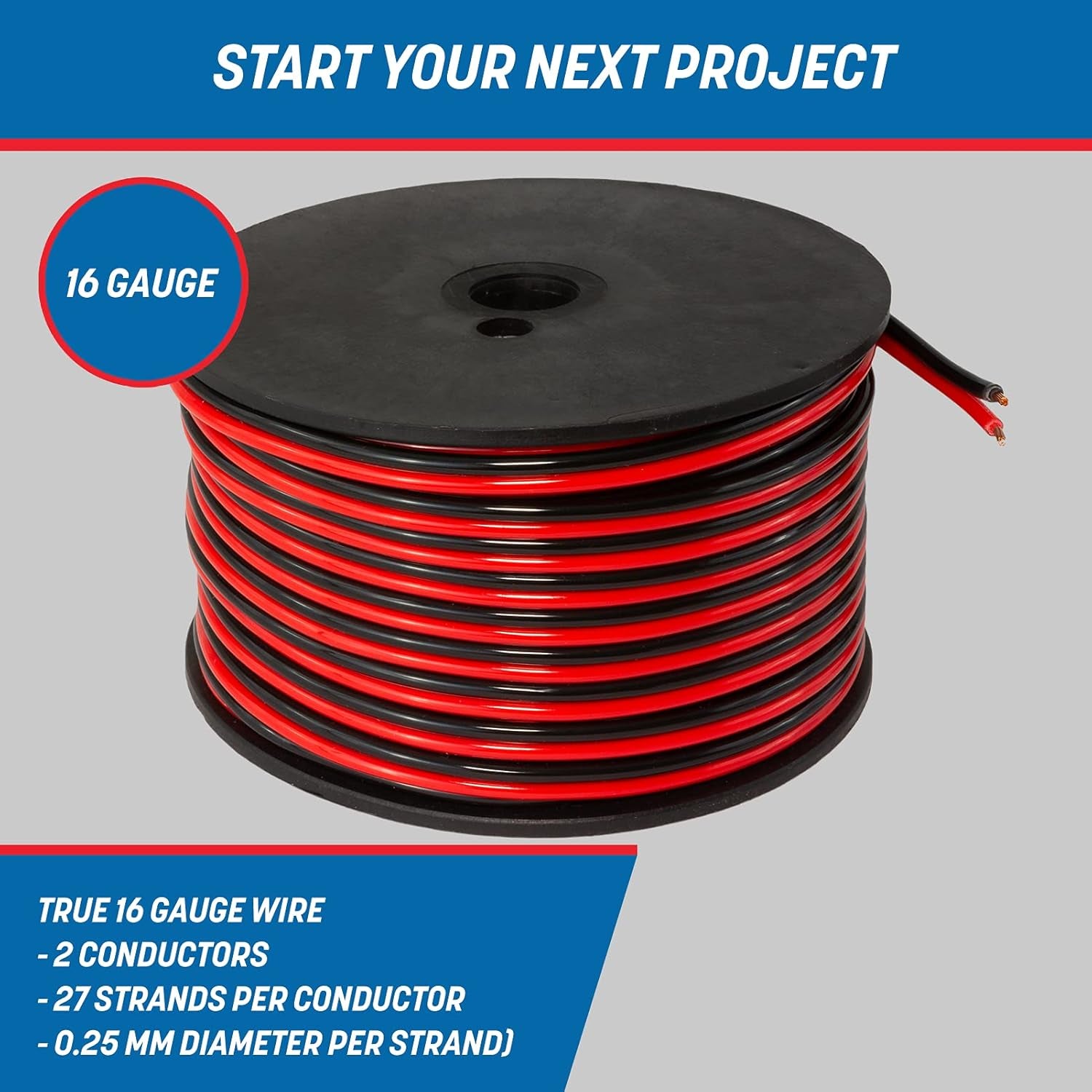16 AWG Stranded Pure Copper Electrical Wire - 100 Feet, Ideal for Speaker, Automotive, Trailer, Stereo, and Home Theater Applications - Red/Black