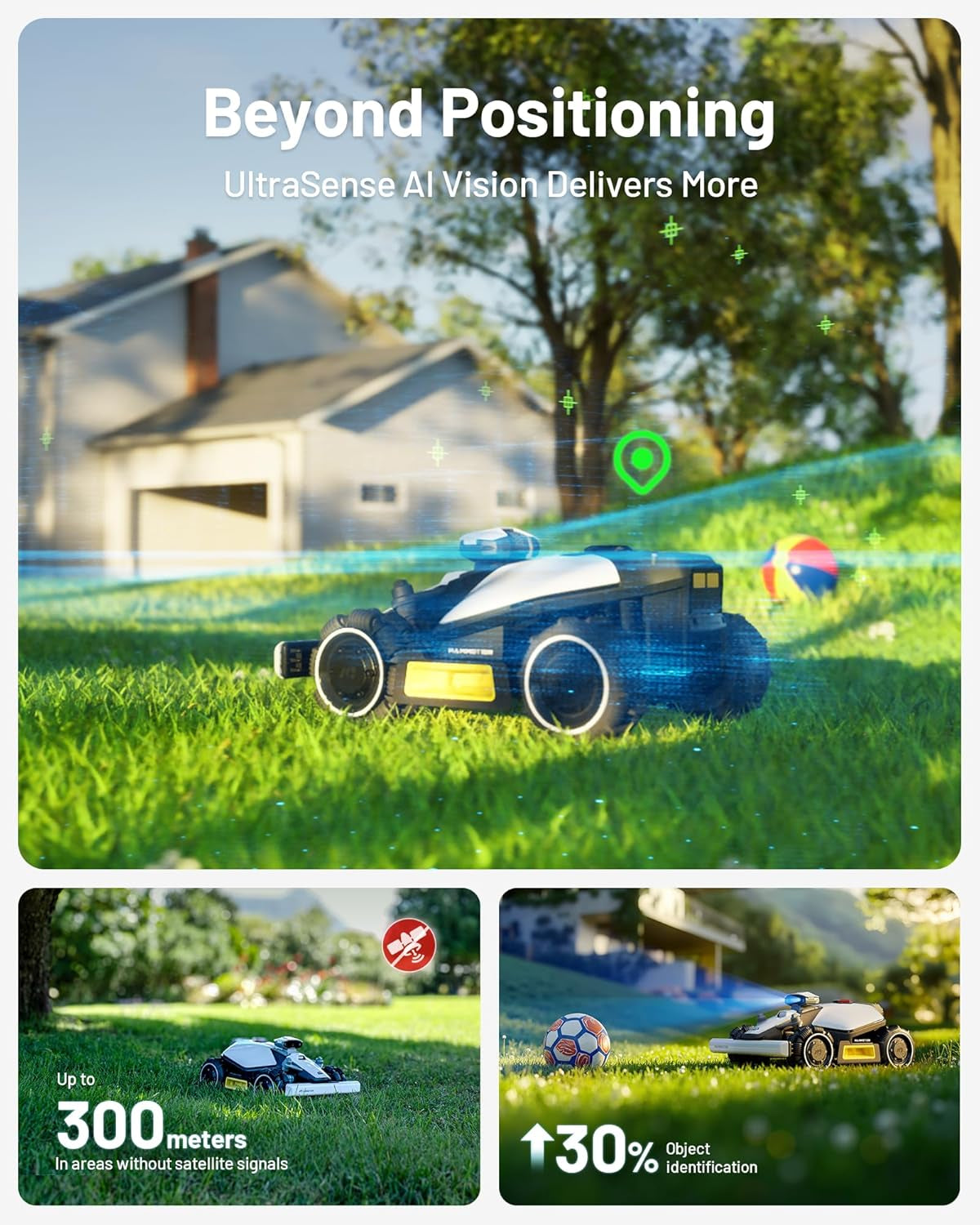 LUBA Mini AWD 800 Robot Lawn Mower without Boundary, Recommended 800 M², Max. 1000 M², Auto Mapping Ultrasense AI Vision, 80% Gradient, 20-65 Mm Cutting Height