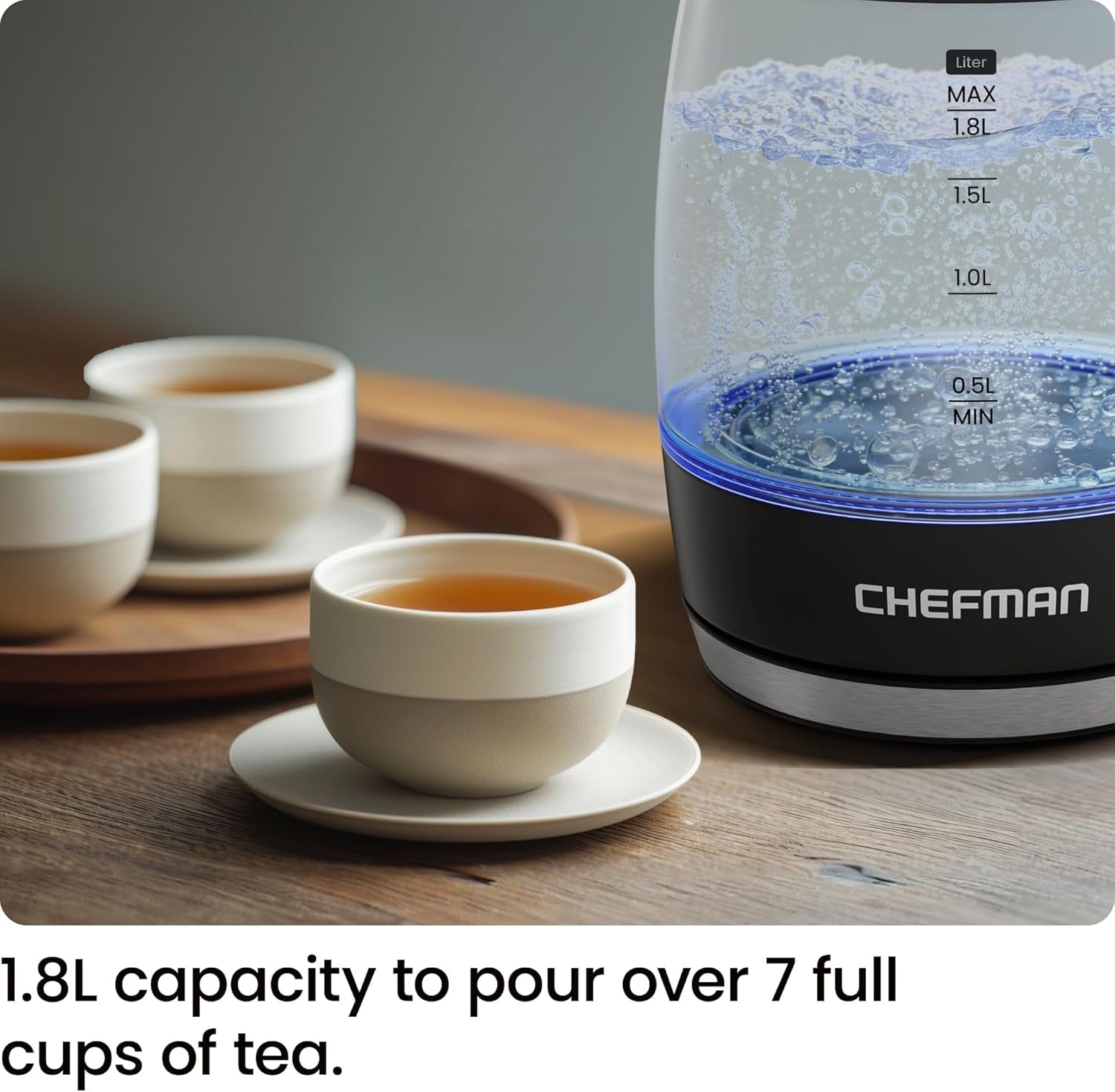 Electric Kettle, 1.8L 3000W, Hot Water Boiler, Removable Lid for Easy Cleaning, Auto Shut Off, Boil-Dry Protection, Stainless Steel Filter, BPA Free, Borosilicate Glass Electric Tea Kettle